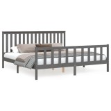 Cumpara ieftin Cadru pat cu tablie 200x200 cm, gri, lemn masiv de pin