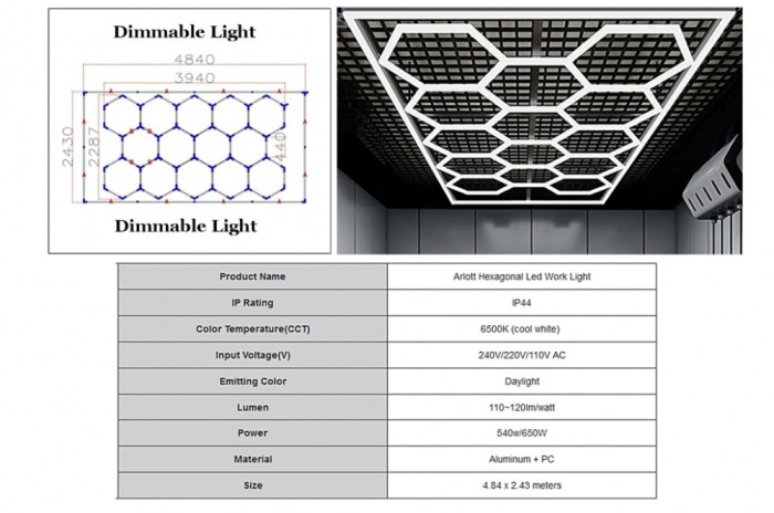 Sistem de Iluminare Plafon Hexagon / HoneyComb 3,94 x 2,29 m Lumina Ajustabila Performance AutoTuning
