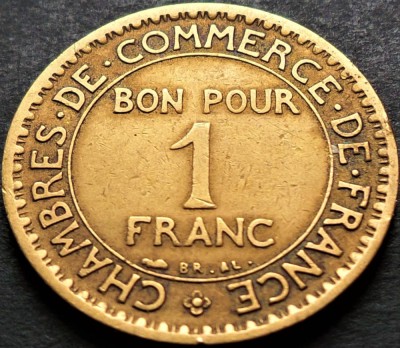 Moneda istorica (BUN PENTRU) 1 FRANC - FRANTA, anul 1921 * cod 4428 foto