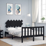 VidaXL Cadru de pat cu tăblie dublu mic, negru, lemn masiv