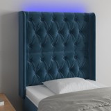 vidaXL Tăblie de pat cu LED, albastru &icirc;nchis, 83x16x118/128cm, catifea
