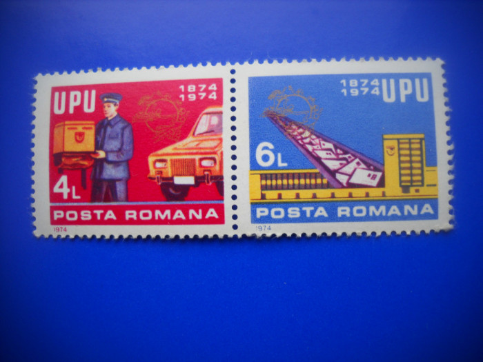 HOPCT LOT NR 360 CENTENARUL UPU 1974 -2 TIMBRE -NESTAMPILAT-ROMANIA