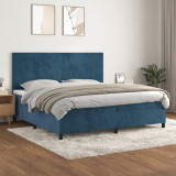 VidaXL Pat box spring cu saltea, albastru &icirc;nchis, 200x200 cm, catifea