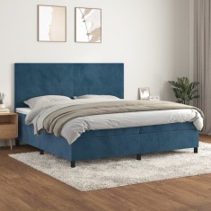 vidaXL Pat box spring cu saltea, albastru &icirc;nchis, 200x200 cm, catifea