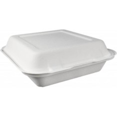 Set 50 Caserole Biodegradabile, 206x205x65 mm, Trestie de Zahar, Necompartimentate, Set Caserole pentru Catering, Caserole Meniuri, Set Caserole Biode foto