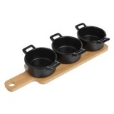 Suport de Bambus cu Set de 3 Boluri Ceramice pentru Servire, CMCLASS