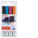 Marker pentru sticla Edding 95, set 4 culori asortate, varf rotund 1.5-3 mm, usor de sters