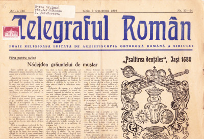 AMS# - TELEGRAFUL ROMAN ANUL 128 SIBIU, 1 SEPTEMBRIE 1980 NR. 33 - 34 foto