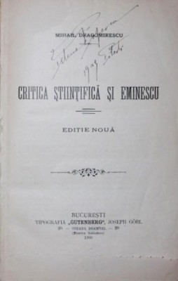 CRITICA STIINTIFICA SI EMINESCU foto