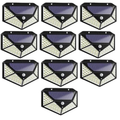 Set 10 lampi cu incarcare solara FOXMAG24, senzor miscare, 3 trepte de iluminare, 100 LED foto