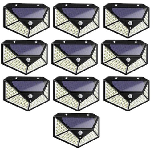 Set 10 lampi cu incarcare solara FOXMAG24, senzor miscare, 3 trepte de iluminare, 100 LED