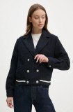 Pepe Jeans geaca din amestec de lana BIMBA culoarea albastru marin, de tranzitie, oversize, PL402475