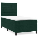 Cumpara ieftin Pat box spring cu saltea, verde inchis, 90x200 cm, catifea