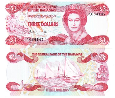 Bahamas 3 Dollars 1984 P-44a UNC foto