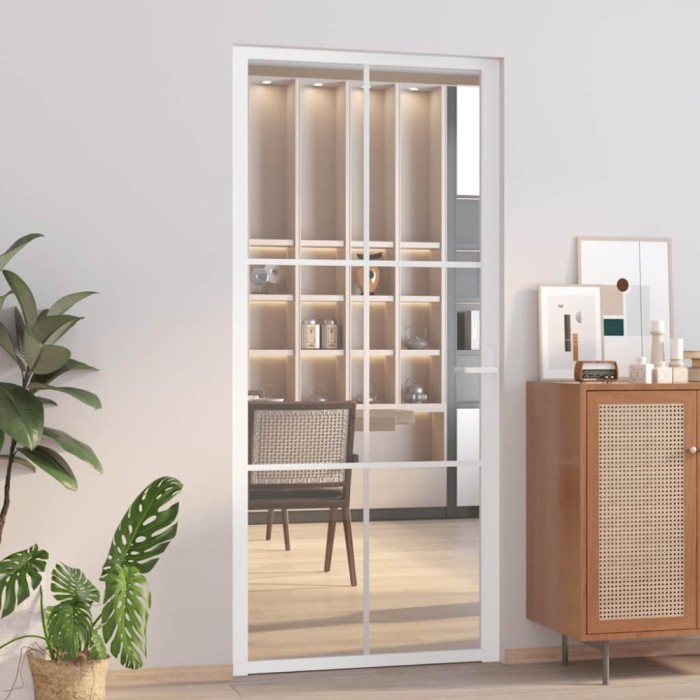 vidaXL Ușă de interior, 93x201,5 cm, alb, sticlă ESG și aluminiu 350574