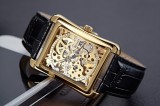 Cumpara ieftin Ceas Barbatesc Mecanic Winner Gold Edition 51, Automatic, Cadran Aurit, Curea Piele Eco Neagra, Diametru 45mm