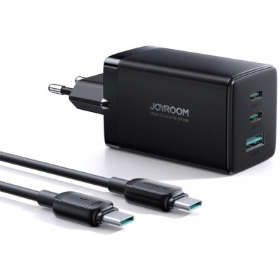 Incarcator Retea Cu Cablu USB-C Joyroom TCG01, 65W, 3.25A, 1 x USB-A - 2 x USB-C, Negru foto