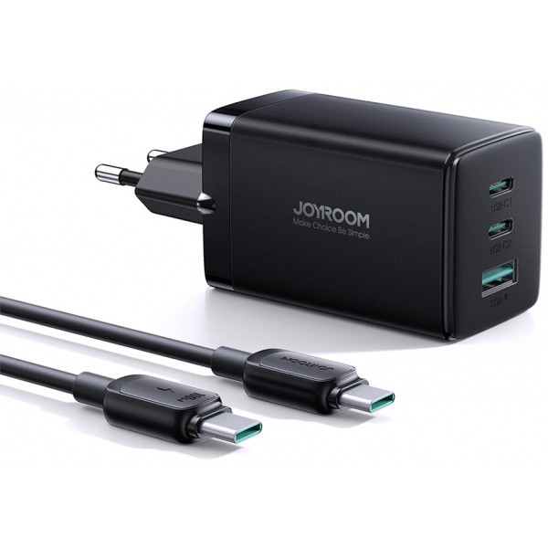 Incarcator Retea Cu Cablu USB-C Joyroom TCG01, 65W, 3.25A, 1 x USB-A - 2 x USB-C, Negru