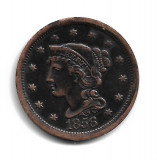 USA Cent - BRAIDED HAIR 1856 - Replica Muzeu, Europa, Cupru-Nichel