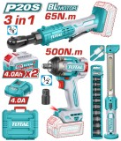 TOTAL - KIT COMBO 20V - MASINA DE INSURUBAT CU IMPACT, CHEIE DREAPTA CU IMPACT, LAMPA DE LUCRU, SET