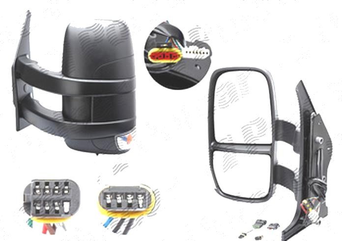 Oglinda exterioara Iveco Daily, 05.2006-2014, partea Stanga, reglare electrica; incalzita; cu brat lung; geam convex; cromat; senzor temperatura; 7 p