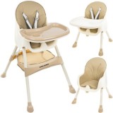 Cumpara ieftin Scaun Masa Copii Multifunctional Kruzzel 3in1 Bej, +6 Luni, Max 20kg, Centuri 5 Puncte, Cos Accesorii, Tava Reglabila
