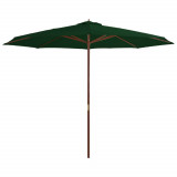 Umbrelă de soare de exterior, st&acirc;lp din lemn, verde, 350 cm, vidaXL