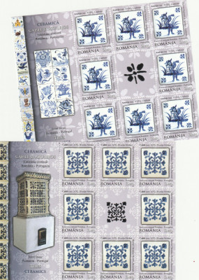 Romania 2010-Romania-Portugalia,Ceramica-minicoala 8 timbre+vigneta,folio argint foto