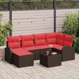vidaXL Set de canapele pentru grădină cu pernă 7 pcs Maro Poli Rattan 3346124
