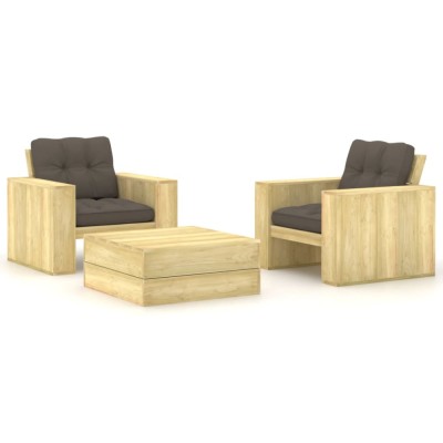 vidaXL Set mobilier de grădină cu perne, 3 piese, lemn de pin tratat 3065812 foto