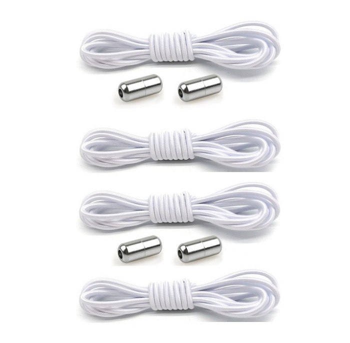 Set 4 sireturi elastice cu sistem de prindere, capsula metalica - Alb
