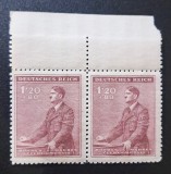 Boemia și Moravia 1942 Aniversare Adolf Hitler Pereche 1.20K+80h Maro cu C&acirc;mpuri Albe/Margine Superioară MNH Neștampilat - A0029