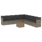 Set mobilier de gradina cu perne, 10 piese, gri, poliratan