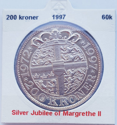 191 Danemarca 200 kroner 1997 Silver Jubilee km 884 argint foto