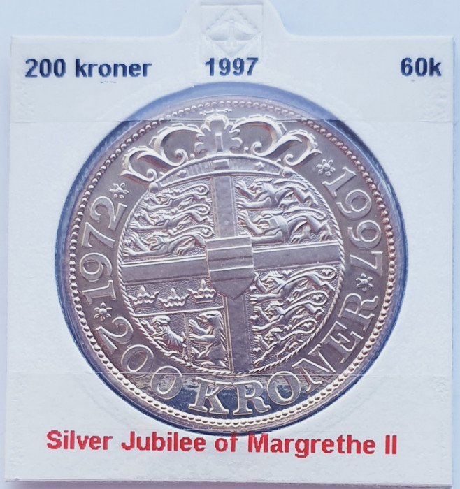191 Danemarca 200 kroner 1997 Silver Jubilee km 884 argint