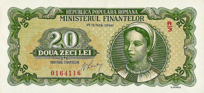 REPRODUCERE bancnota 20 lei 15 iunie 1950 Romania foto