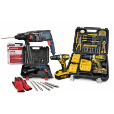 Pachet: Ciocan Rotopercutor Profesional Campion, 3000 W, 30 mm, mandrina rezerva, 5 accesorii, valiza inclusa + Trusa Bormasina Motoyama Japan, 48V, 8