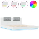 Cumpara ieftin Cadru de pat cu tablie si lumini LED, alb, 180x200 cm