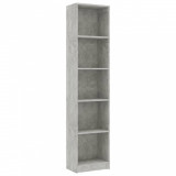 Bibliotecă cu 5 rafturi, gri beton, 40x24x175 cm, PAL