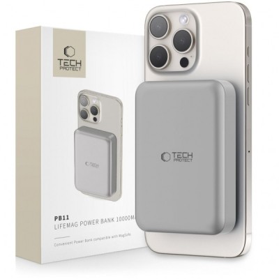 Baterie Externa Wireless Tech-Protect PB11 LifeMag, 10000mAh, 15W, PD + FQI, 1 x QI - 1 x USB-C, Gri foto