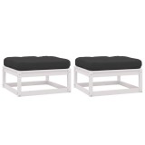 Taburete gradina Gossi, 2 buc, lemn pin masiv, alb/antracit, 70x70x30 cm, perne incluse, exterior
