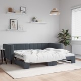 Cumpara ieftin Pat de zi cu extensie, gri &icirc;nchis, 90x190 cm, catifea