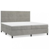 Cumpara ieftin Pat box spring cu saltea, gri deschis, 200x200 cm, catifea