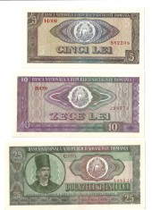 SV * Romania * LOT 3 Bancnote RSR 5 - 10 - 25 LEI 1966 * AUNC+ / UNC