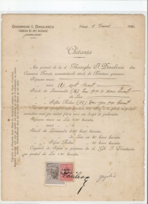 Romania, Fabrica de ape gazoase &amp;quot;Cadrilater&amp;quot;, Chitanta 1, 1916 foto