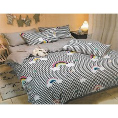 Lenjerie de pat pentru o persoana cu husa de perna dreptunghiulara, Little Rainbow, bumbac ranforce, gramaj tesatura 120 g/mp, multicolor