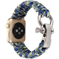 Curea iUni compatibila cu Apple Watch 1/2/3/4/5/6/7, 42mm, Elastic Paracord, Rugged Nylon Rope, Blue and Green foto