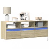 Cumpara ieftin Comodă TV de perete cu lumini LED, stejar sonoma, 130x31x45 cm