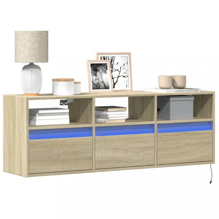 Gossi comoda tv de perete cu lumini led, stejar sonoma, 130x31x45 cm