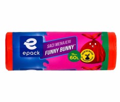 Saci menajeri Epack Funny Bunny, 60 l, 60 x 71 cm + 16 cm, 15 buc rola, Rosu foto